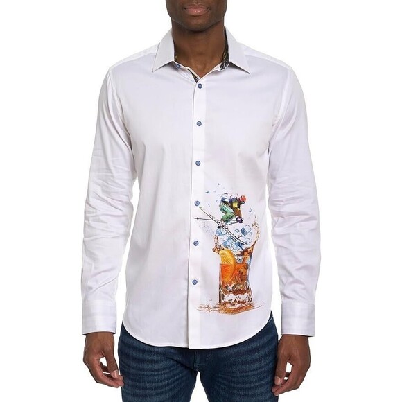 Robert Graham Apres Ski Shirt Men's 2XL White Graphic Classic Button-Up NWT $258 - Picture 1 of 16